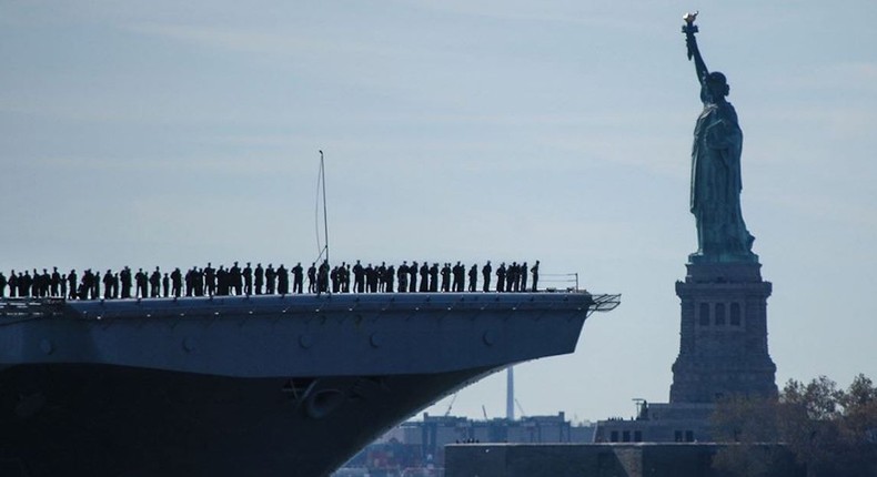 US military life aircraft carrier navy Statue of Liberty