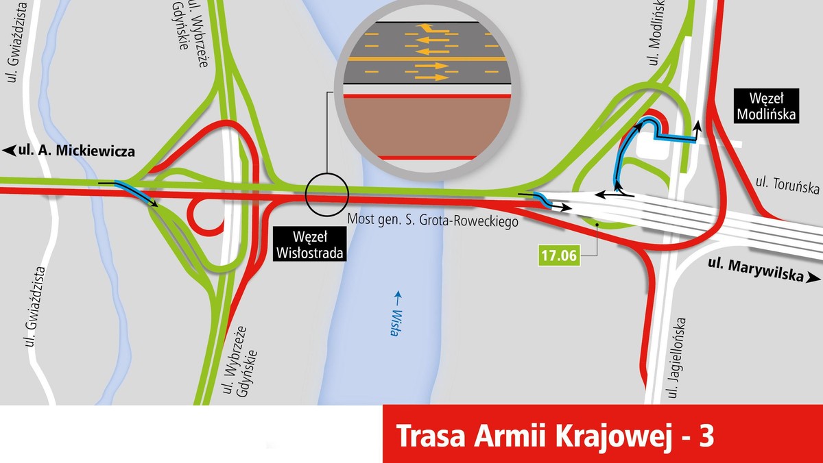 Dobra wiadomość dla kierowców. Drogowcy otworzą wyremontowaną łącznicę Trasy AK z ul. Modlińską, dzięki czemu będzie można pojechać z Białołęki w stronę Marek. Z kolei zamknięta na pewien czas zostanie estakada prowadząca z Trasy na Wisłostradę, w stronę centrum. Wykonawca inwestycji zapowiada kolejne zmiany w organizacji ruchu.