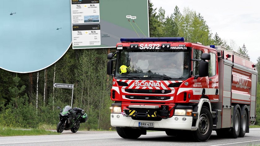 Dramatic collision of two helicopters. Fell near the city of Eura
