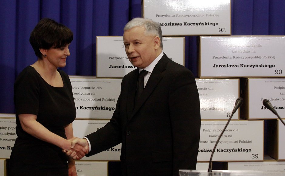 Jarosław Kaczyński i Joanna Kluzik-Rostkowska. Warszawa, 06.05.2010