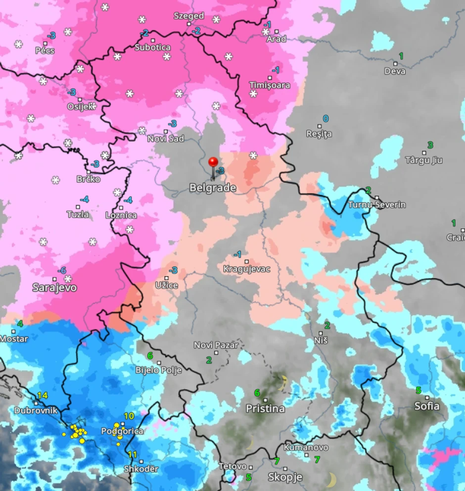 Vremenski radar 3 sata posle ponoći, 8 januar