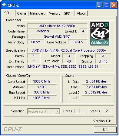 CPU-Z - Athlon 64 X2 3800+