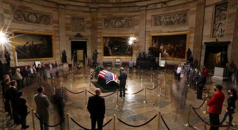 The casket of former Sen. Robert Dole lies in state at the Rotunda of the US Capitol in Washington, Thursday, Dec. 9, 2021.