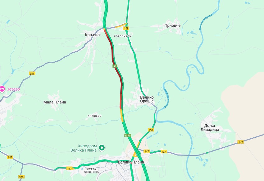 Mapa gužve kod Velike Plane
