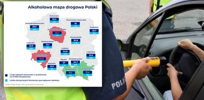 Pijacka mapa Polski. Tam najczęściej jeżdżą pod wpływem
