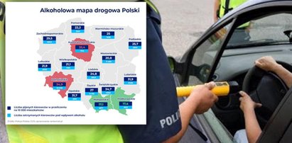 Pijacka mapa Polski. Tam najczęściej jeżdżą pod wpływem