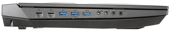 Lewa strona: 2 × RJ-45, 3 × USB 3.0, audio