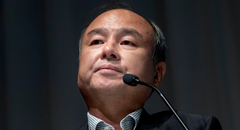 Masayoshi Son, chairman and chief executive officer of SoftBank Group Corp., reacts during a news conference in Tokyo, Japan, on Wednesday, Aug. 7, 2019.