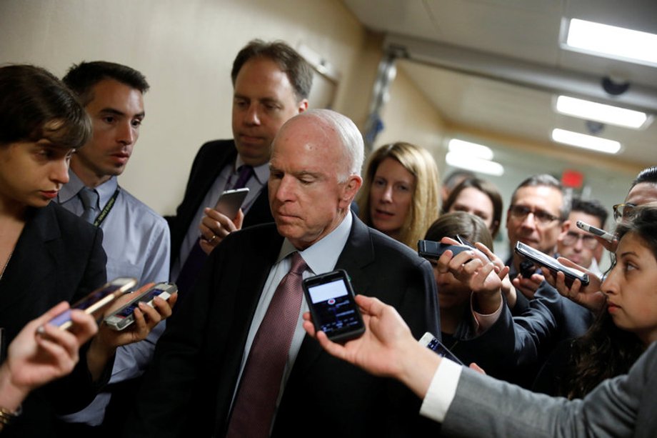 Sen. John McCain (R-AZ) speaks with reporters in Washington.