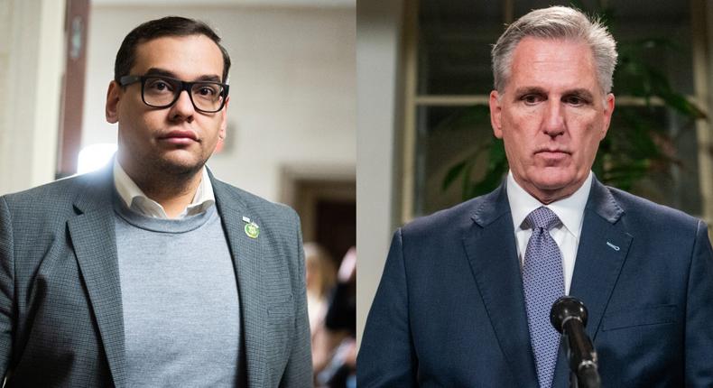 Former Reps. George Santos and Kevin McCarthy.Tom Williams/CQ-Roll Call via Getty Images; Nathan Howard/Getty Images