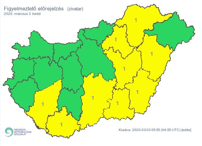 Viharok és villámlások osztják majd ketté kedden az országot / Grafika: OMSZ