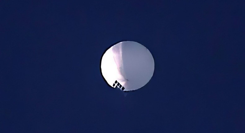 A high altitude balloon floats over Billings, Montana, on Wednesday, Feb. 1, 2023.Larry Mayer/The Billings Gazette via AP