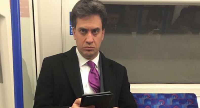 Miliband does not appreciate having his photo taken on the Tube.