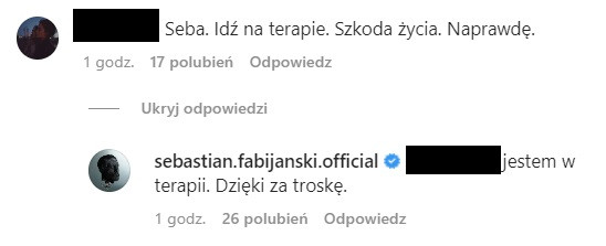 Sebastian Fabijański odpowiedział internautce