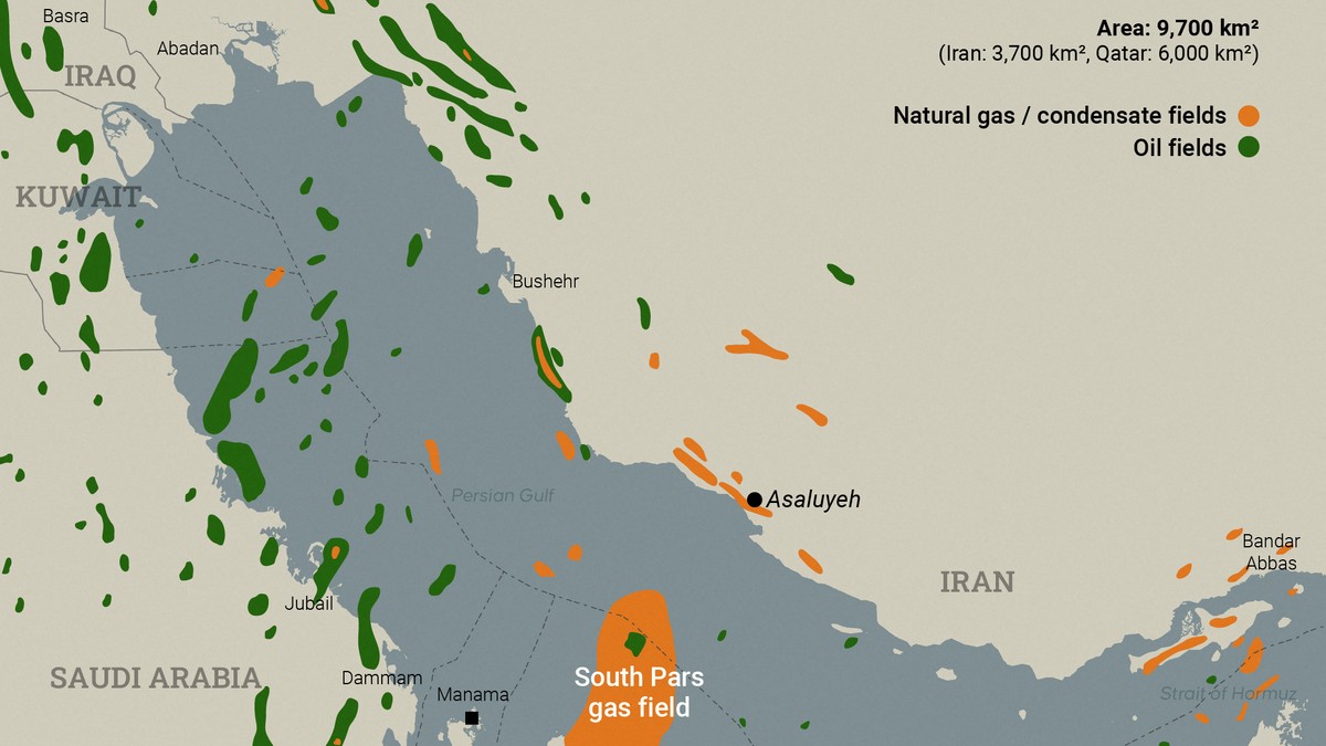 Mapa, gasno polje Južni Pars u Iranu