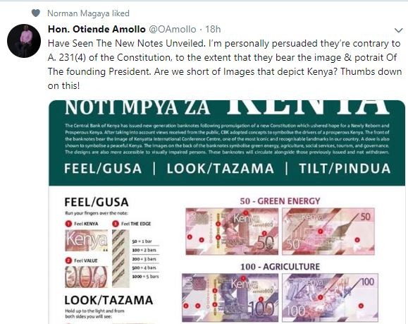 A screen shot of Otiende Amollo's tweet 