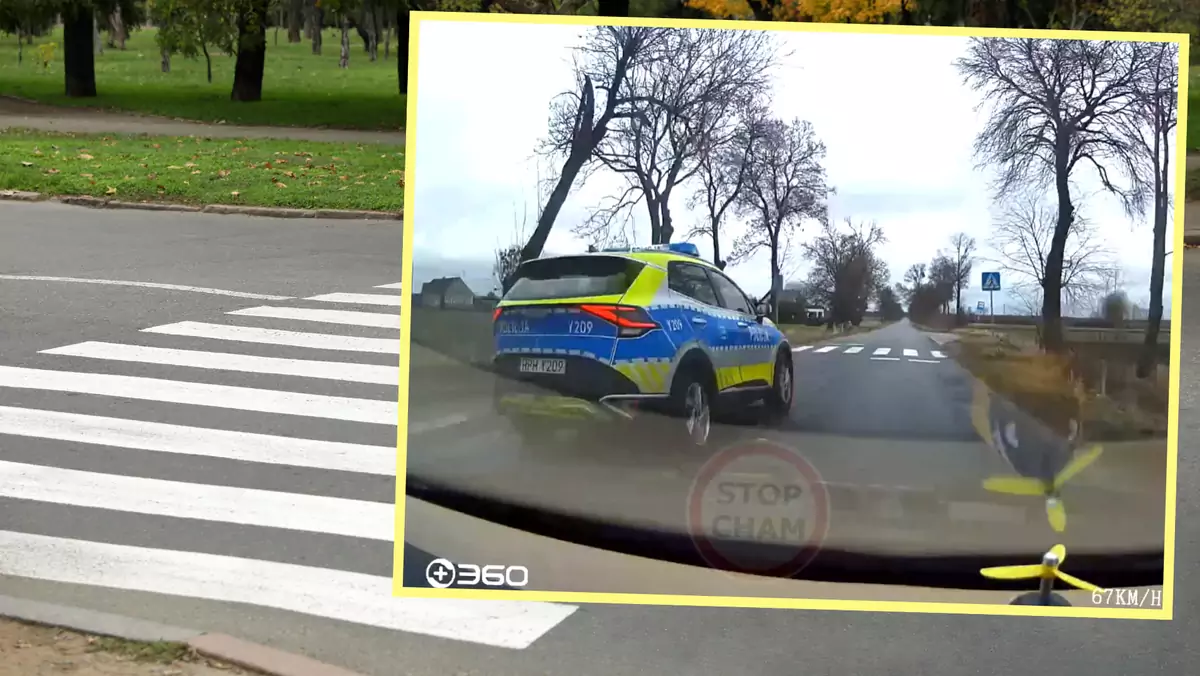 Radiowóz wyprzedzał tuż przed przejściem dla pieszych (screen: stop.cham.team/Facebook)