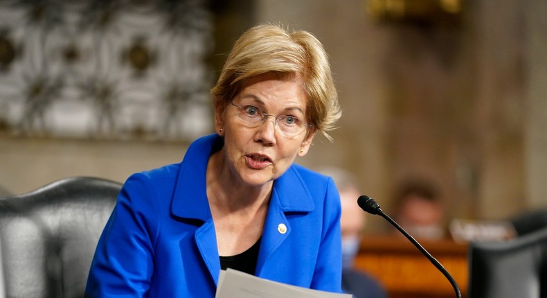 Sen. Elizabeth Warren (D-MA) speaks during a Senate Armed Services Committee hearing on September 28, 2021.
