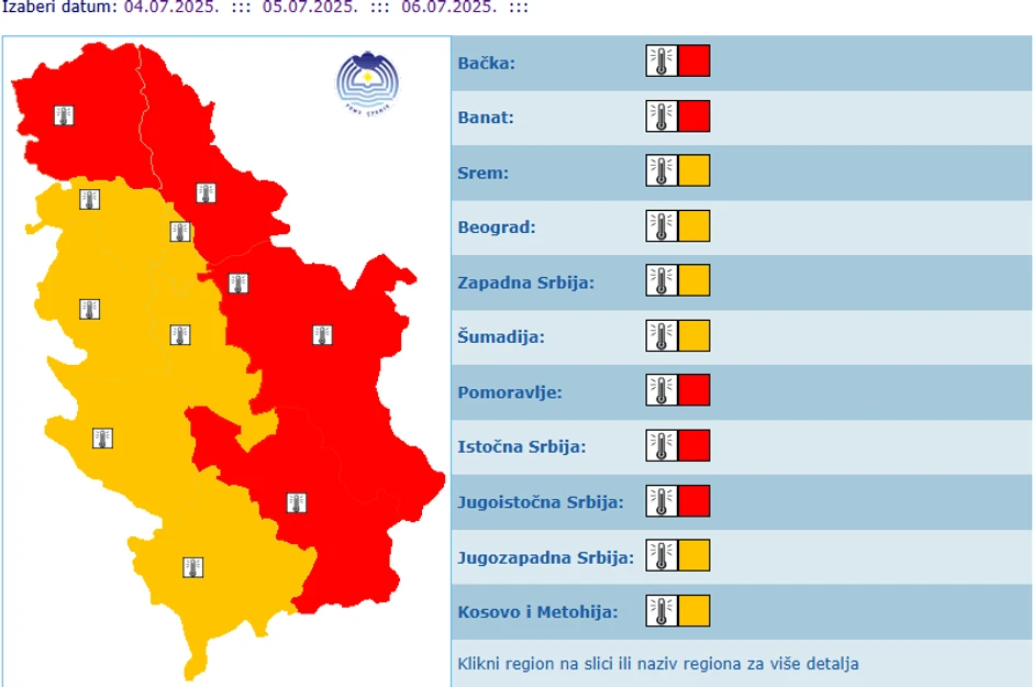 Meteoalarm za 4. jul