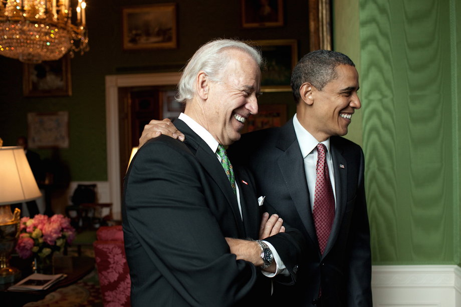 Obama and Biden wait to be introduced before the Fatherhood Town Hall at the White House, June 19, 2009.
