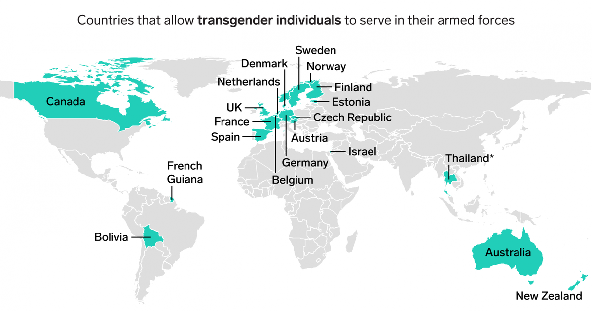 Just 19 countries would accept transgender soldiers if Trump's ban ends ...
