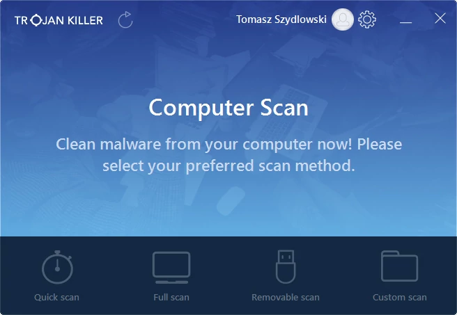 Główne okno programu do usuwania malware - Trojan Killer