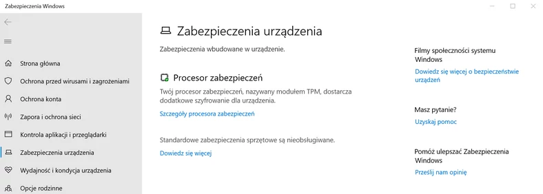 Windows 11 – Zabezpieczenia urządzenia – wyłączona wirtualizacja