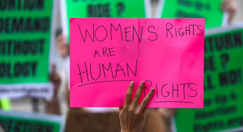 Abortion rights demonstrators hold signs outside the US Supreme Court in Washington, D.C., United States on June 24, 2022