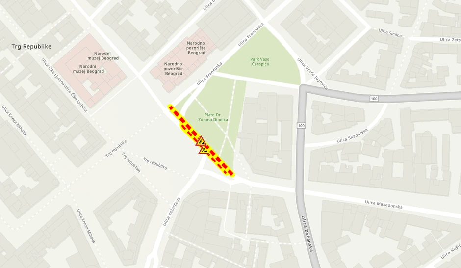 Mapa radova na Trgu republike