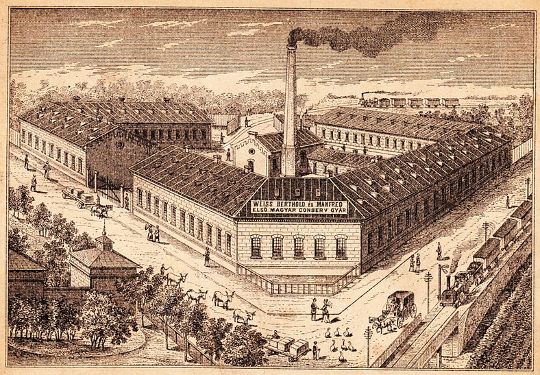 Fabryka Bertholda-Weissa, jedna z pierwszych dużych fabryk konserw na świecie (Budapeszt, 1885 r.)