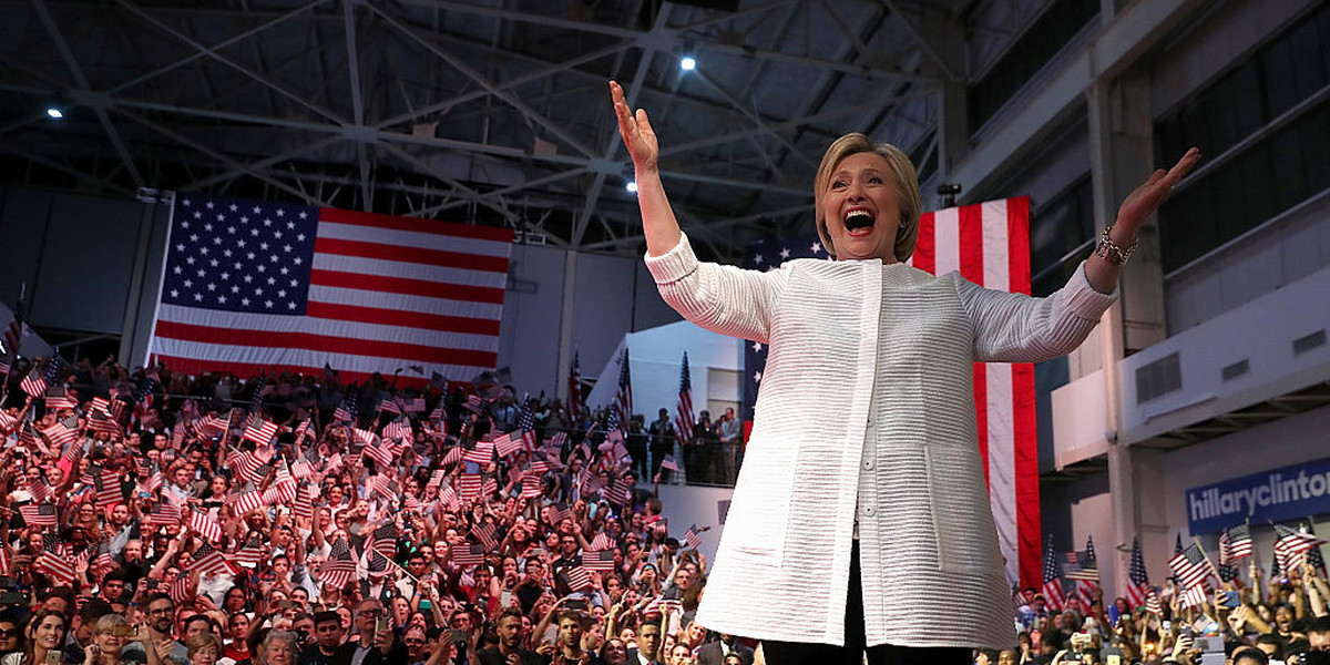 Hillary Clinton at her primary night speech in Brooklyn, New York.