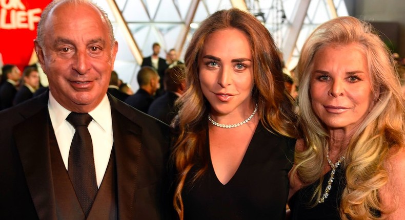 Sir Philip Green, Chloe Green and Tina Green attend the Fashion for Relief event during the 70th annual Cannes Film Festival at Aeroport Cannes Mandelieu on May 21, 2017 in Cannes, France.