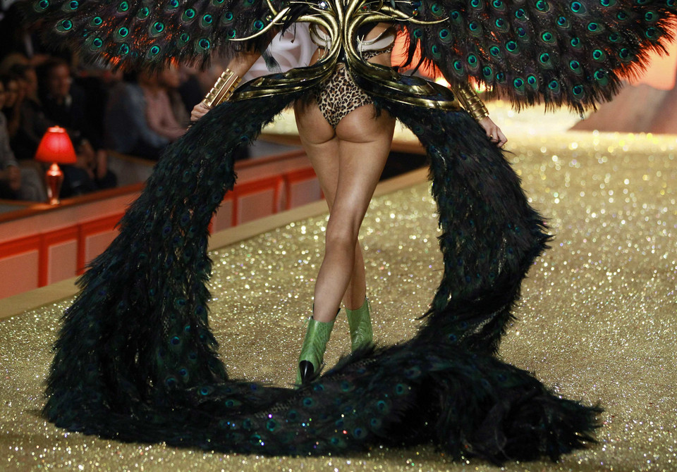 Model Karolina Kurkova presents a creation during the Victoria's Secret Fashion Show in New York