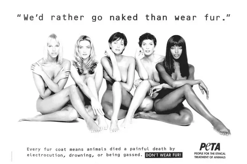 Kampania Peta 1993 z udziałem Emmy Sjöberg, Tatjana Patitz, Heather Stewart-Whyte, Fabienne Terwinghe i Naomi Campbell/PETA