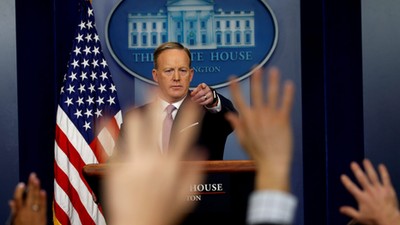 Sean Spicer holds a press briefing at the White House in Washington