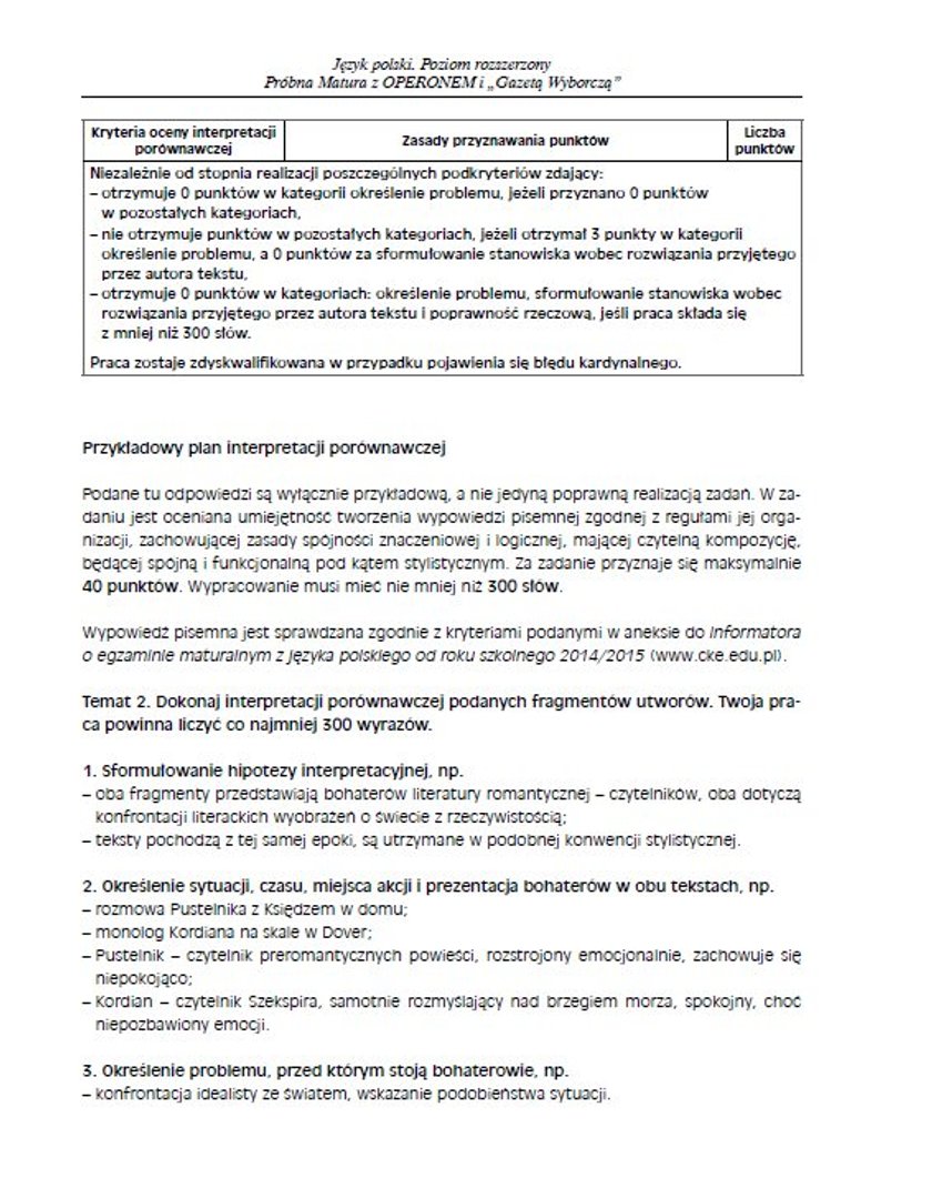 Próbna matura 2015 OPERON. Język polski poziom rozszerzony. ODPOWIEDZI