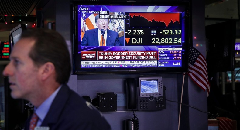 President-elect Donald Trump is displayed on a monitor at the New York Stock Exchange on Dec. 20, 2018.Drew Angerer/Getty Images