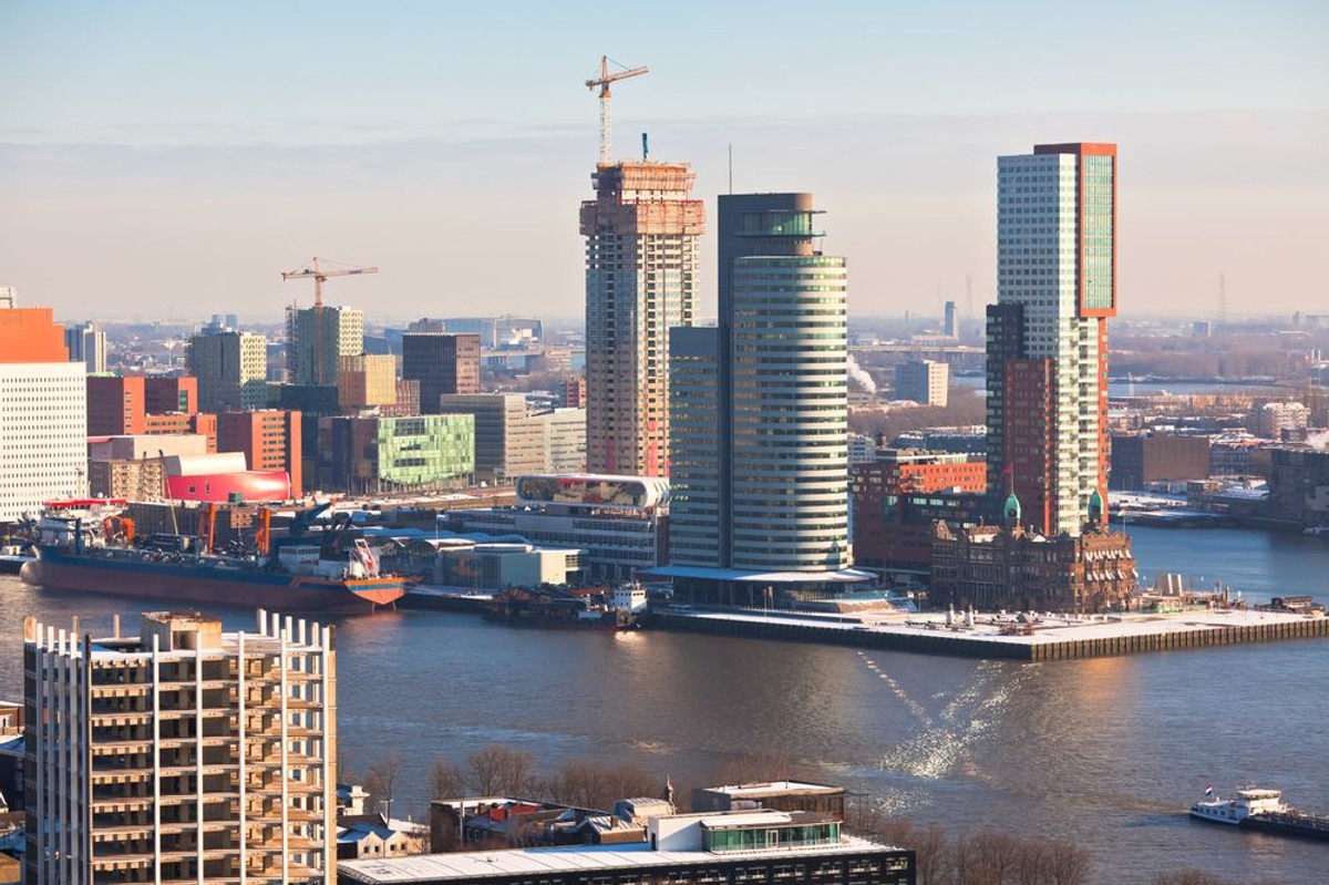 Widok na Rotterdam z wieży Euromast