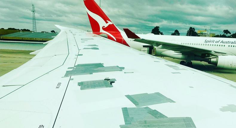 A photo of an airplane wing covered in tape went viral this week.