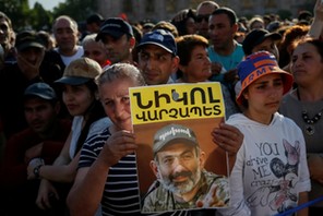 Armenian opposition supporters attend a rally after protest movement leader Nikol Pashinyan announce