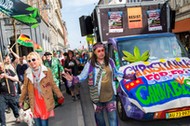 Participants march during the Global Cannabis March in Copenhagen