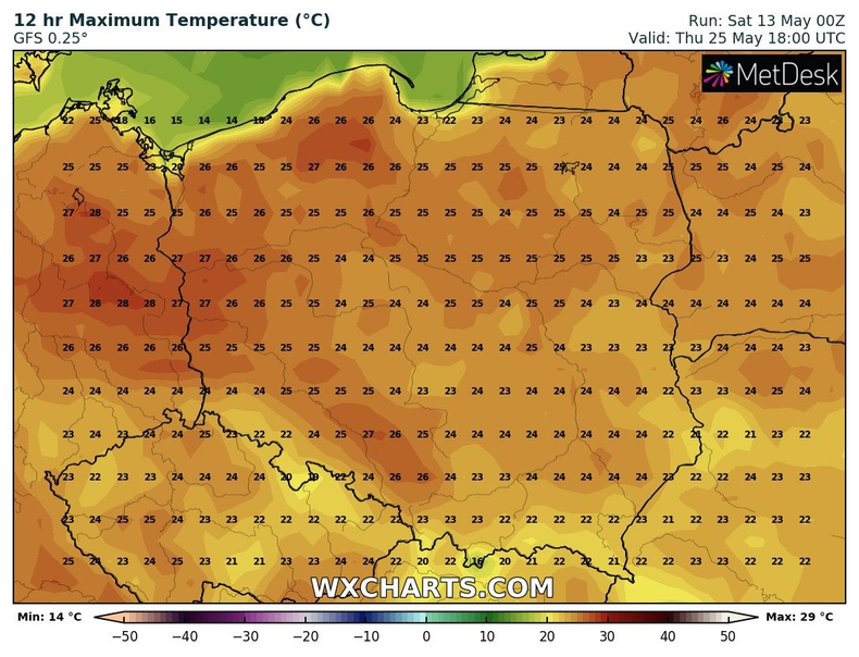 Jeszcze w maju prognozujemy pierwsze przekroczenia 25 st. C, ale o 30 st. C może nie być łatwo