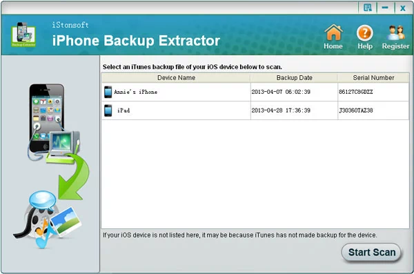 Główne okno programu do odzyskiwania danych - iStonsoft iPhone Backup Extractor