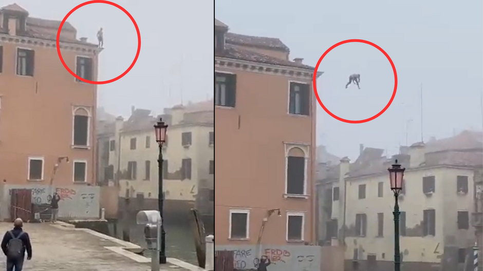 Wybryk w Wenecji: mężczyzna skoczył do kanału z dachu trzypiętrowego domu