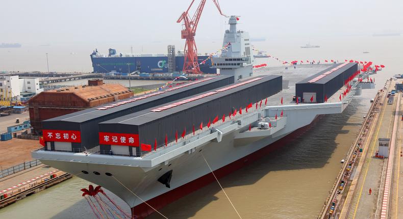 General view of the launching ceremony of China's third aircraft carrier, the Fujian, named after Fujian Province, at Jiangnan Shipyard, a subsidiary of China State Shipbuilding Corporation (CSSC), on June 17, 2022, in Shanghai, China.Li Tang/VCG via Getty Images