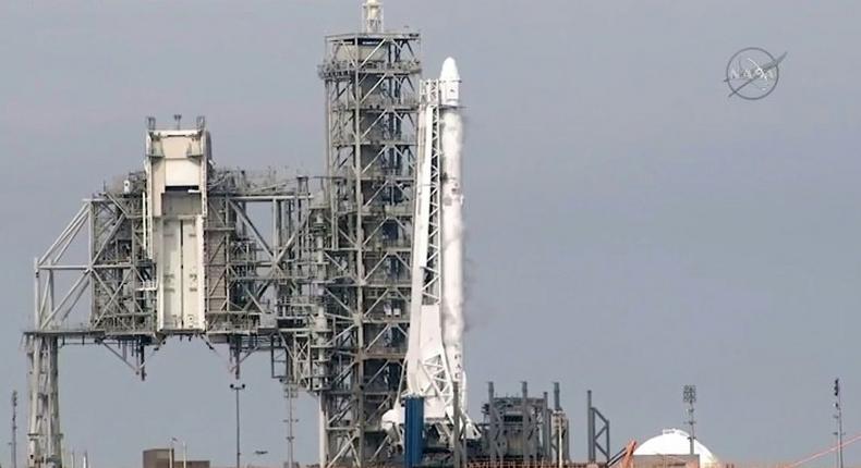 The SpaceX Falcon 9 rocket on the launchpad at Cape Canaveral on February 18, 2017