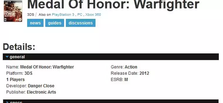 Czy Medal of Honor: Warfighter trafi również na 3DS-a?