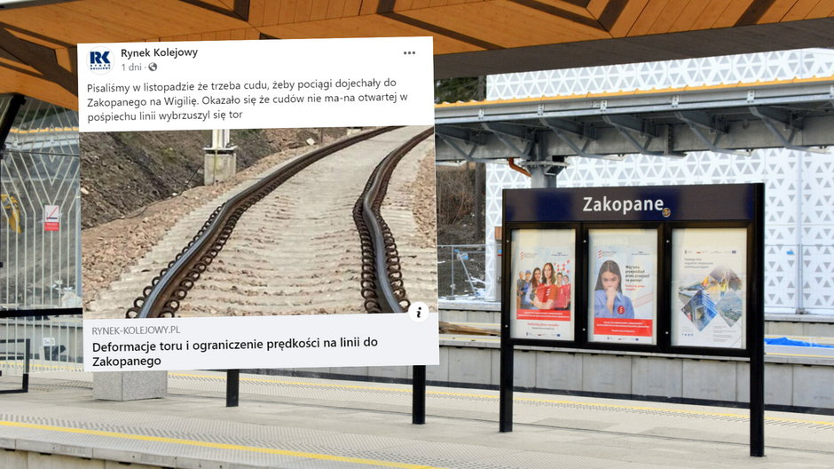 Pociągi do Zakopanego jeżdżą wolniej. Powodem zdeformowane tory (fot. screen: Facebook.com/@RynekKolejowy)