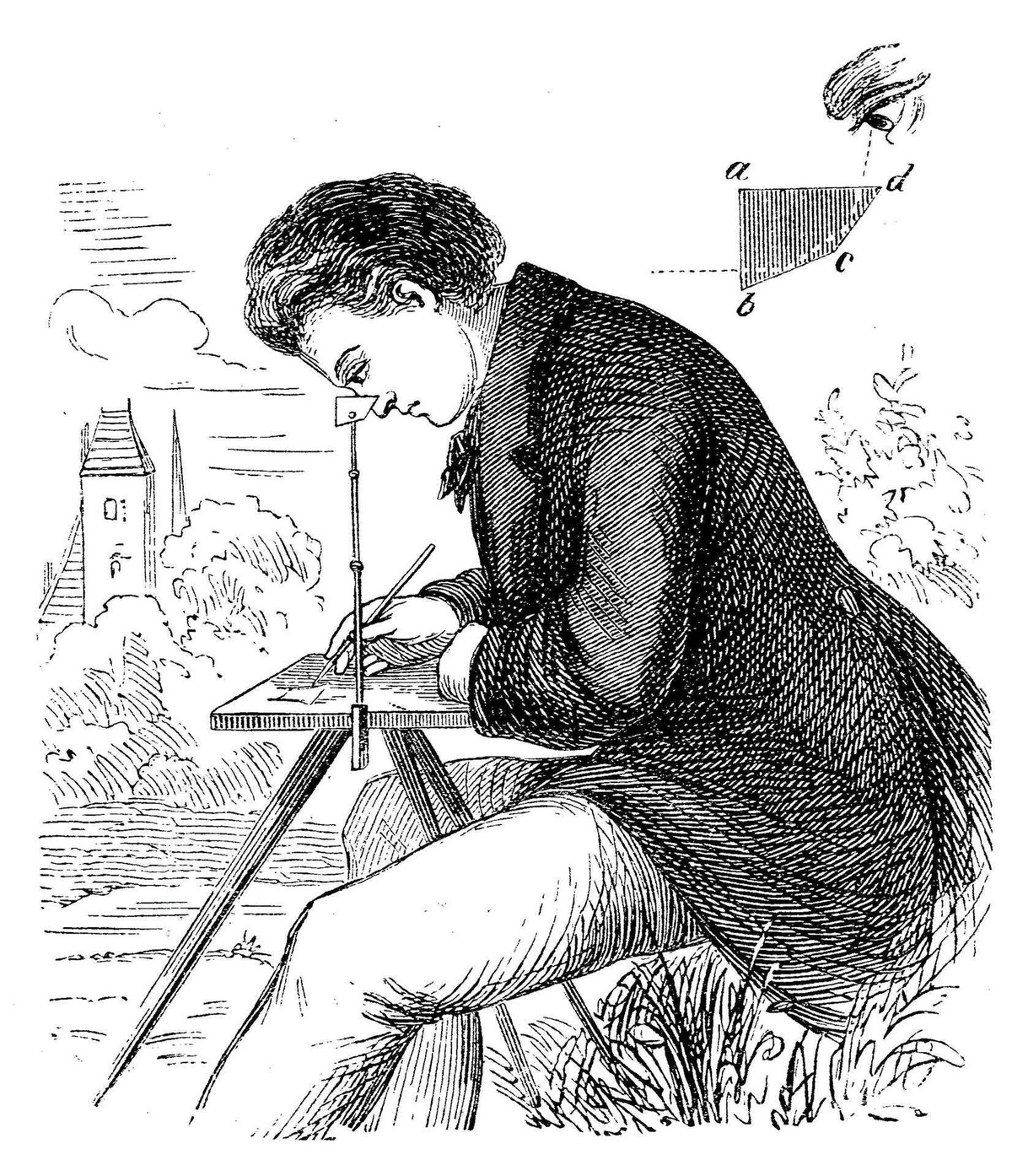 Mężczyzna z camerą lucidą. 1860 r.
