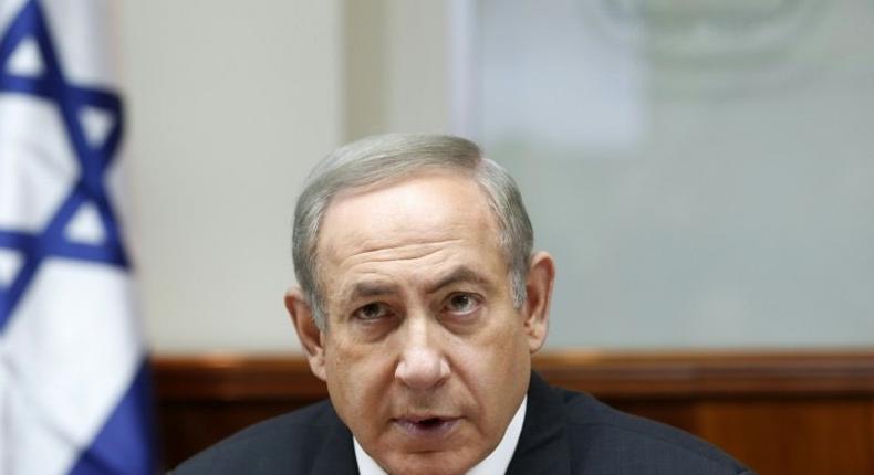 Israeli Prime Minister Benjamin Netanyahu attends the weekly cabinet meeting at his office in Jerusalem on January 15, 2017